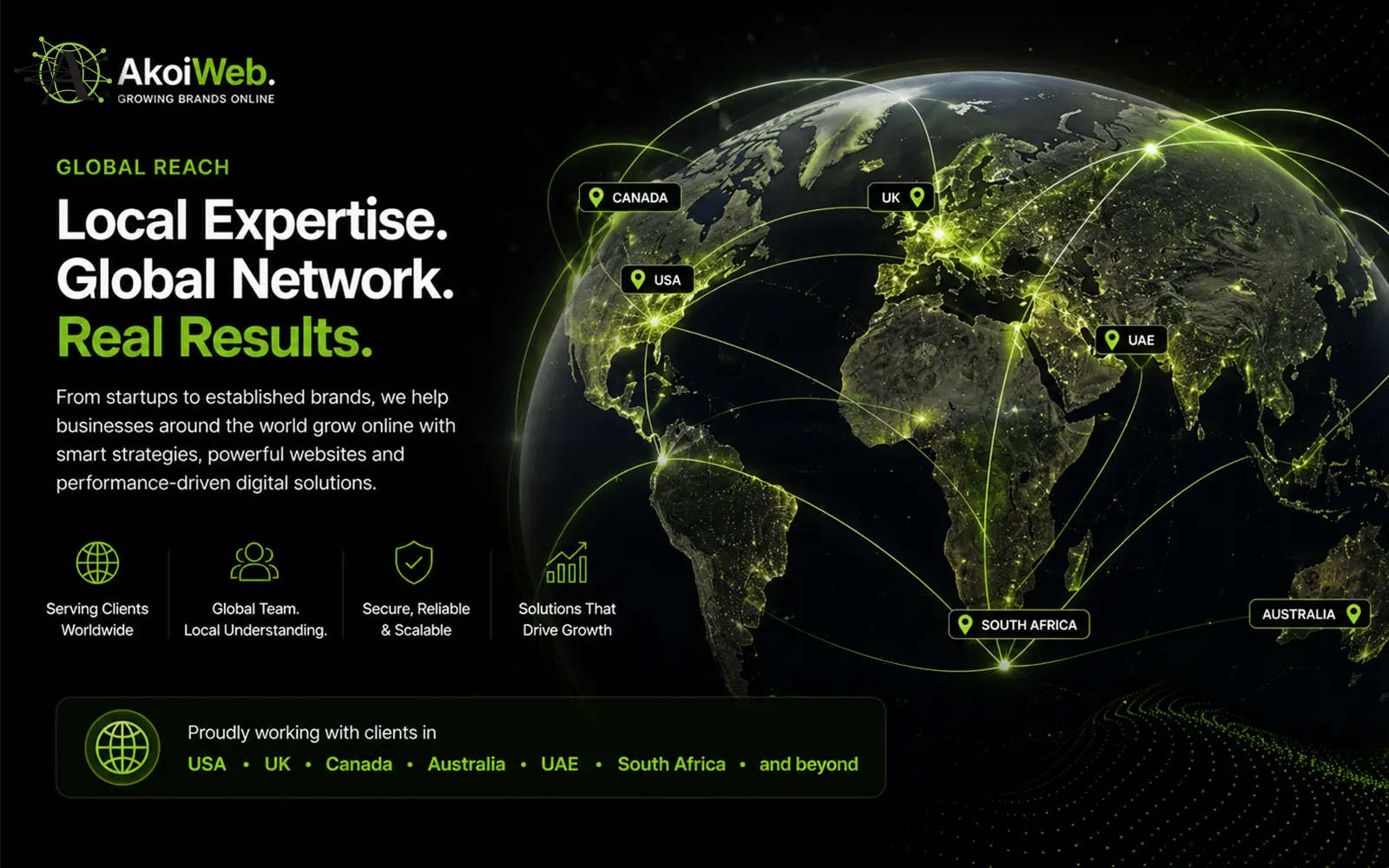 International digital growth network representing AkoiWeb's global client base